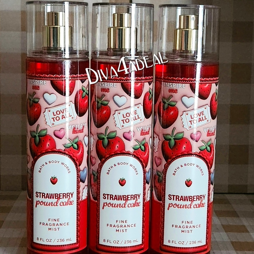 3x Bath & Body Works STRAWBERRY POUND CAKE 8OZ Mist Collection Sprays